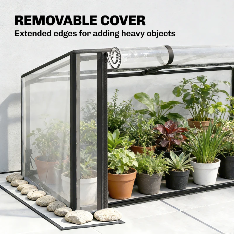 Outsunny Raised Garden Bed with Flip-Up Greenhouse Cover, Metal Elevated Garden Bed with Legs and Drainage Hole, Black