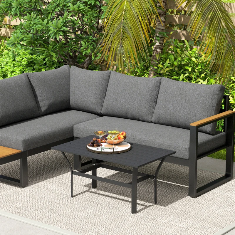 Outsunny Outdoor Side Table with Slatted Tabletop, Metal Patio Coffee Table for Garden, Balcony, Black