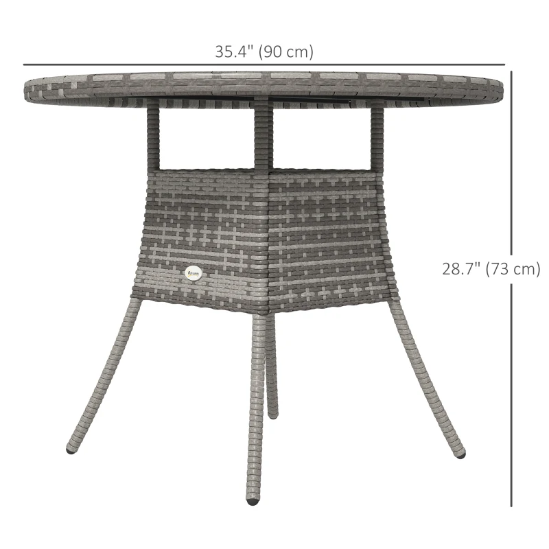 Outsunny 35.4" Outdoor Wicker Dining Table, PE Rattan Patio Furniture with Wood-plastic Composite Top, Grey