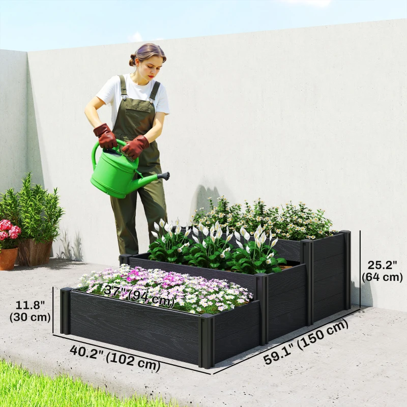 Outsunny Vinyl Raised Garden Bed Kit, 3-Tier Elevated Garden Box with Open Bottom, DIY Assembly, Outdoor Raised Planter Box