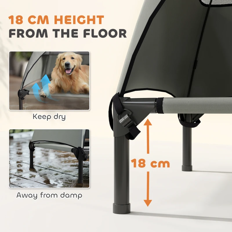 PawHut Elevated Dog Bed with Canopy Raised Dog Bed  Washable Mesh Steel Frame 41.7" x 29.9" x 39" Light Grey