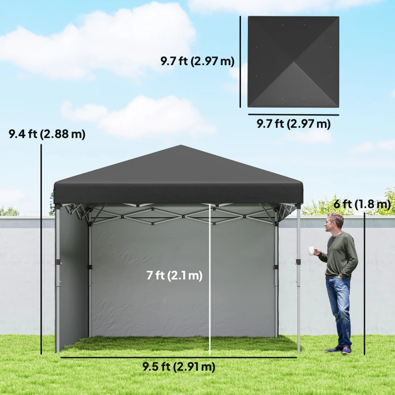 Outsunny 10' x 10' Pop Up Canopy with Sidewalls, Roller Bag, Height Adjustable Instant Tent for Outdoor, Garden, Patio, Black