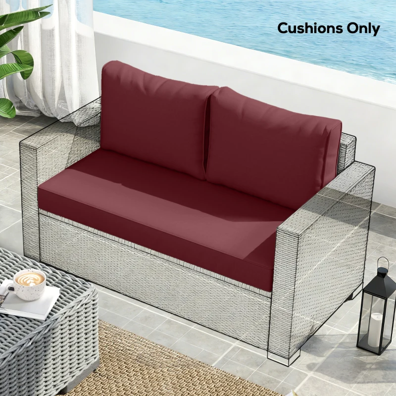 Outsunny Outdoor Seat Cushions with Backrest, Loveseat Double Sofa Outdoor Furniture Cushions, Wine Red