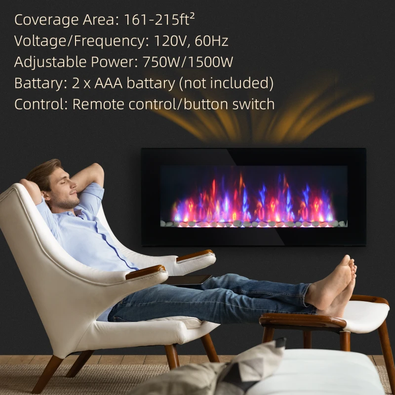 HOMCOM Wall Mounted Fireplace, 41 Inch Modern Electric Fireplace with Patented LED Flame Effect and 7 Colors, Black