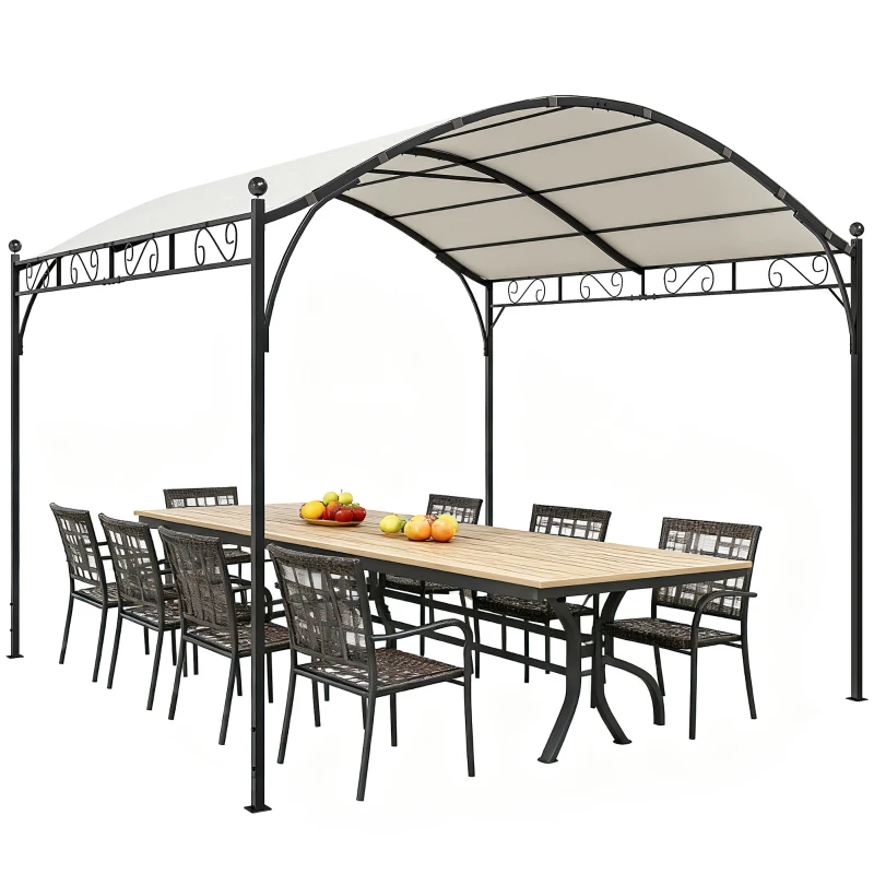 Outsunny 10' x 10' Outdoor Pergola with UV30+ Canopy Galvanized Steel Frame Sun Shade with Arched Top, Cream White