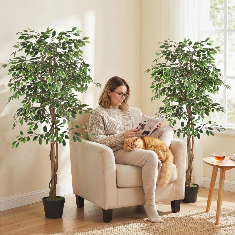 Outsunny 5.3 FT Artificial Tree, Indoor Fake Ficus with Pot, for Home Office Living Room Decor