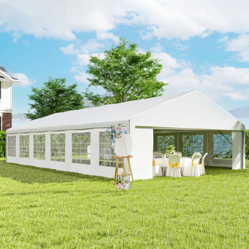 Outsunny 23' x 39' Large Outdoor Carport Canopy Party Tent with Removable Protective Sidewalls & Windows, White