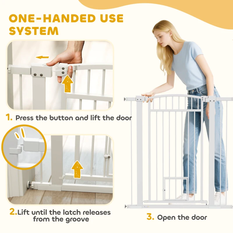 PawHut 30"-41" Extra Wide Pet Gate with Small Door, 42" H Dog Gate with 3-Inch and 5.5-Inch Extension Kit