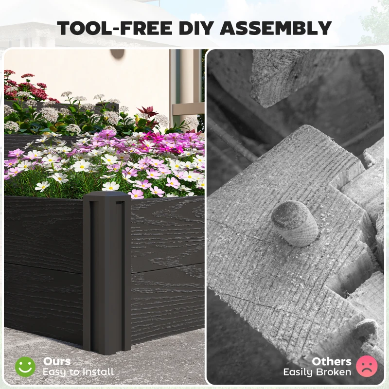 Outsunny Vinyl Raised Garden Bed Kit, 3-Tier Elevated Garden Box with Open Bottom, DIY Assembly, Outdoor Raised Planter Box
