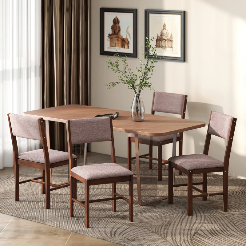 HOMCOM Modern Dining Chairs Set of 4, Linen Fabric Kitchen Chairs with Rubberwood Legs for Dining Room, Living Room, Brown