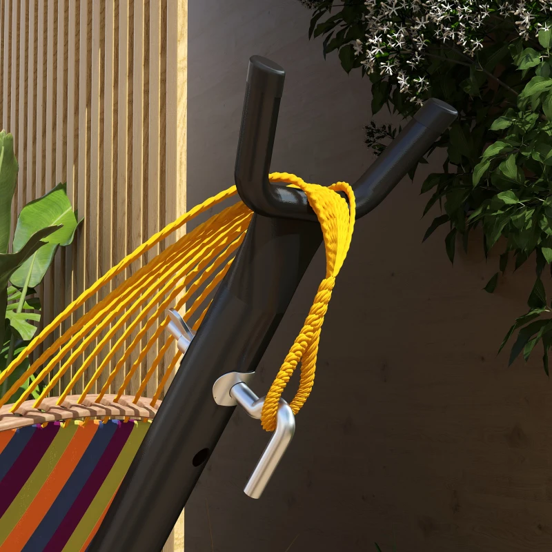 Outsunny 10' Hammock Stand with Side Tray, Hammock Chair Stand Only with Steel Frame, Black