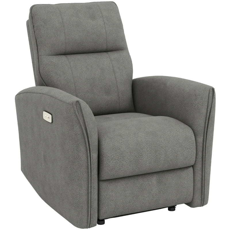HOMCOM Power Recliner Chair, Fabric Upholstered Recliner Chair with USB Ports, Footrest, Grey