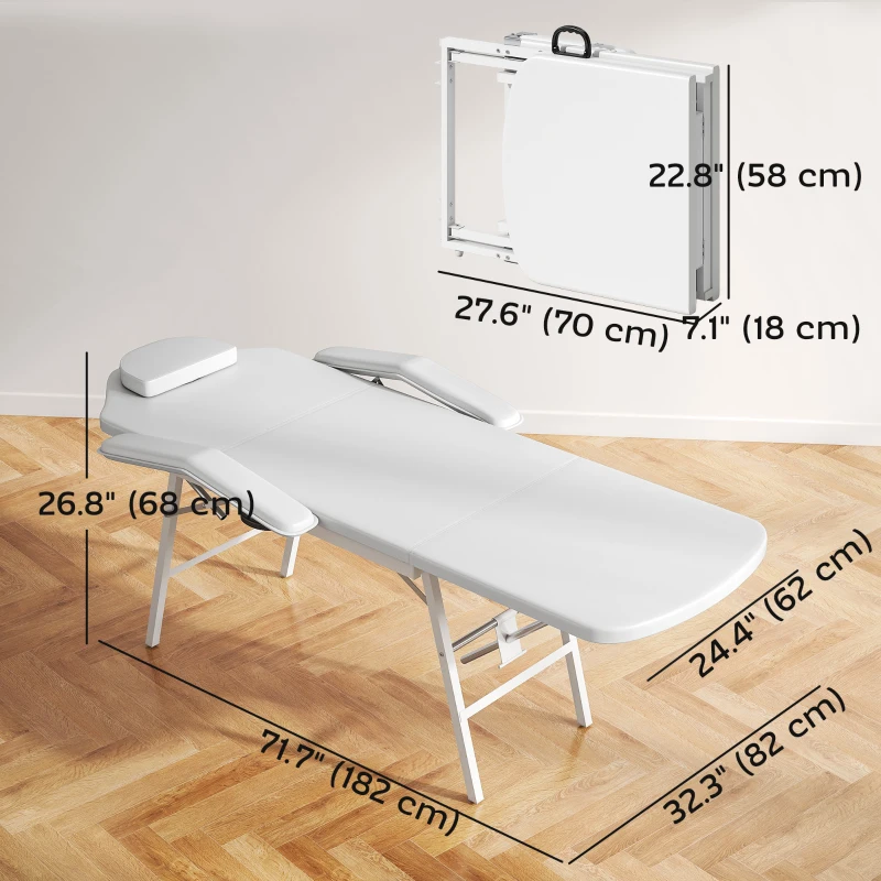 HOMCOM Portable Massage Table, Foldable Massage Bed, White