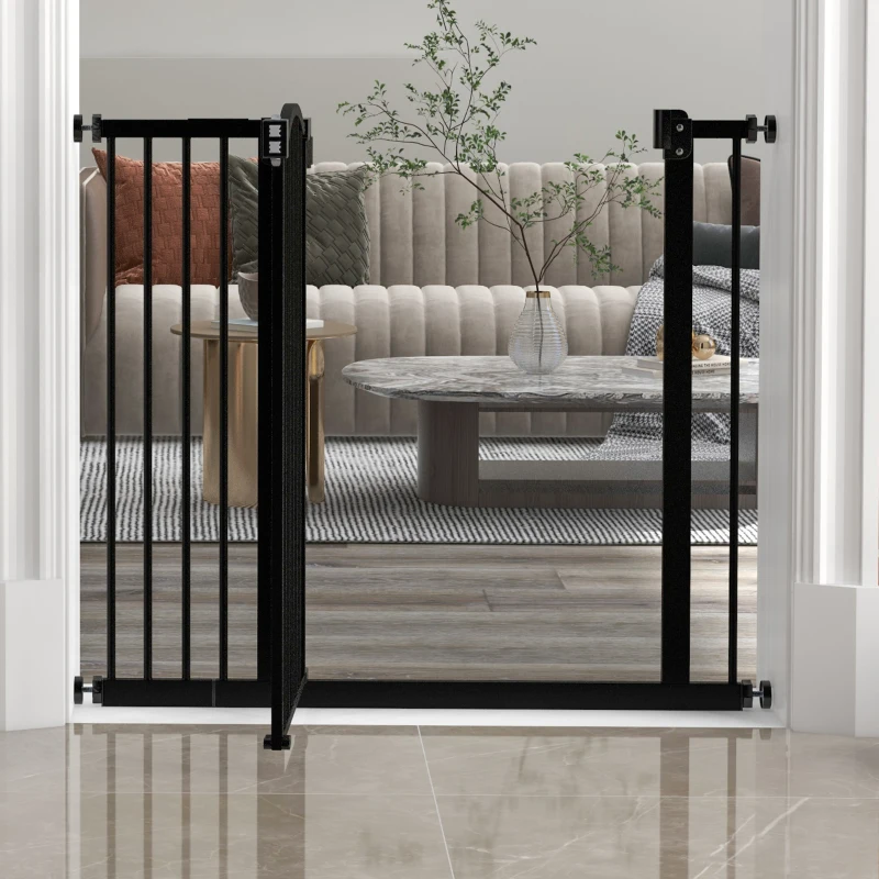 PawHut Extra Tall Dog Gate with Door, Pressure Fit, Auto Close, Double Locking for Doorways Hallways Stairs, 29"-37", Black