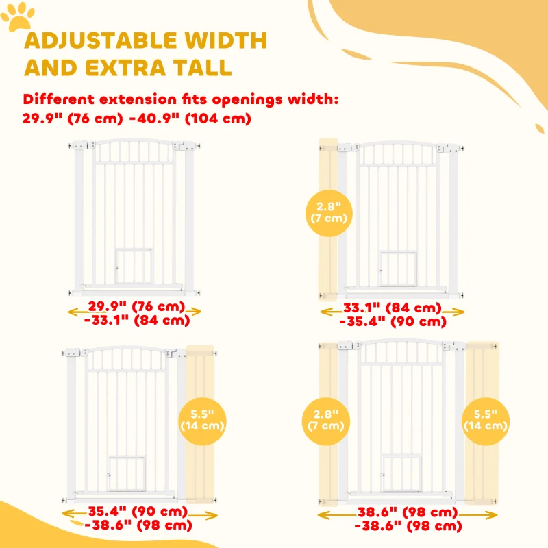 PawHut 30"-41" Extra Wide Pet Gate with Small Door, 37" H Dog Gate with 3-Inch and 5.5-Inch Extension Kit