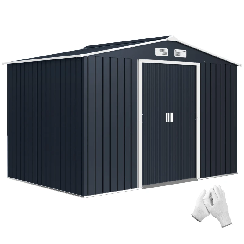 Outsunny 9' x 6' Outdoor Storage Shed, Garden Tool Metal Shed with Foundation Kit, Dark Gray