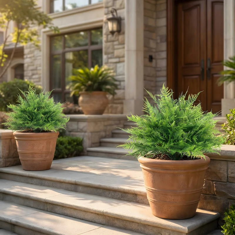 HOMCOM Artificial Boston Ferns UV-Resistant Fake Plants for Indoor Outdoor Decor Set of 2