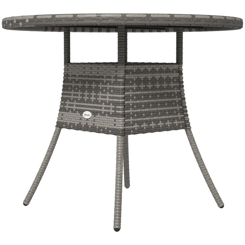 Outsunny 35.4" Outdoor Wicker Dining Table, PE Rattan Patio Furniture with Wood-plastic Composite Top, Grey