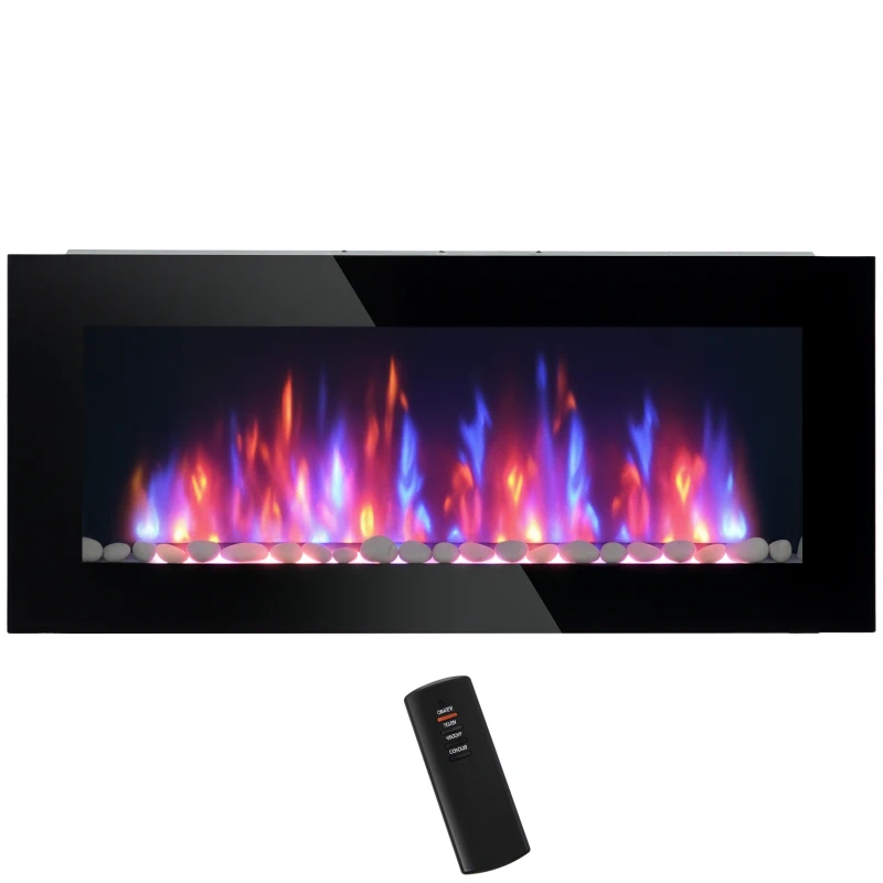 HOMCOM Wall Mounted Fireplace, 41 Inch Modern Electric Fireplace with Patented LED Flame Effect and 7 Colors, Black