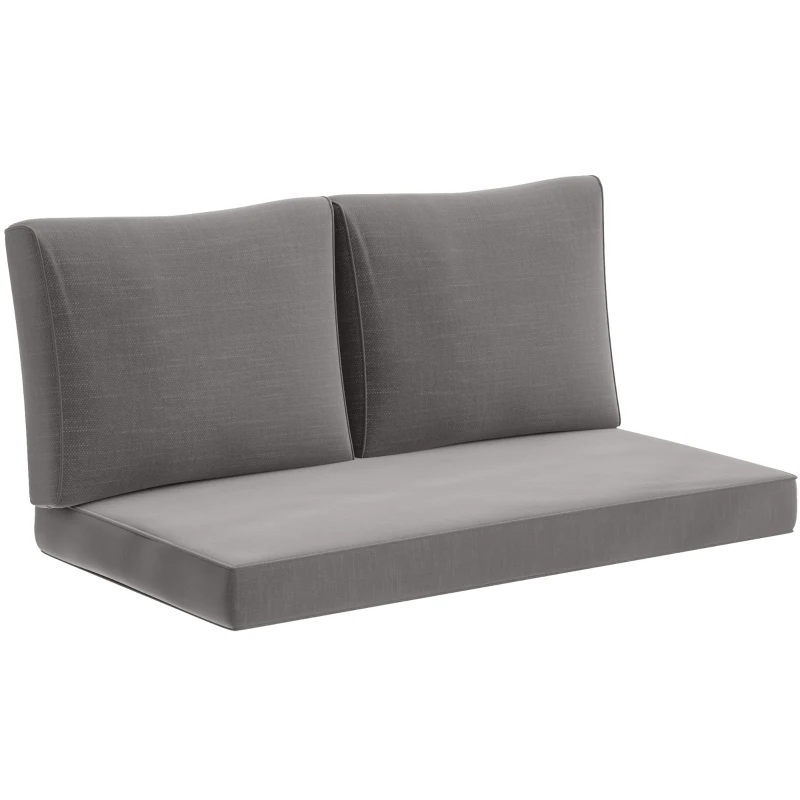 Outsunny 2 Seater Outdoor Seat Cushions with Backrest, Loveseat Double Sofa Outdoor Furniture Cushions, Light Grey