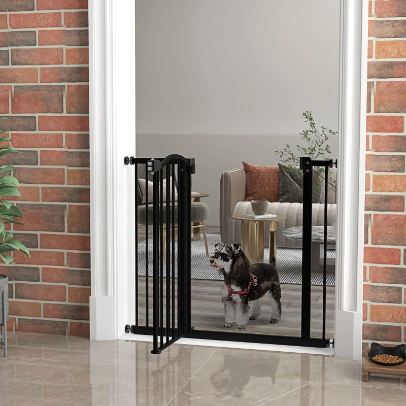 PawHut Extra Tall Dog Gate with Door, Pressure Fit, Auto Close, Double Locking for Doorways Hallways Stairs, 29"-37", Black