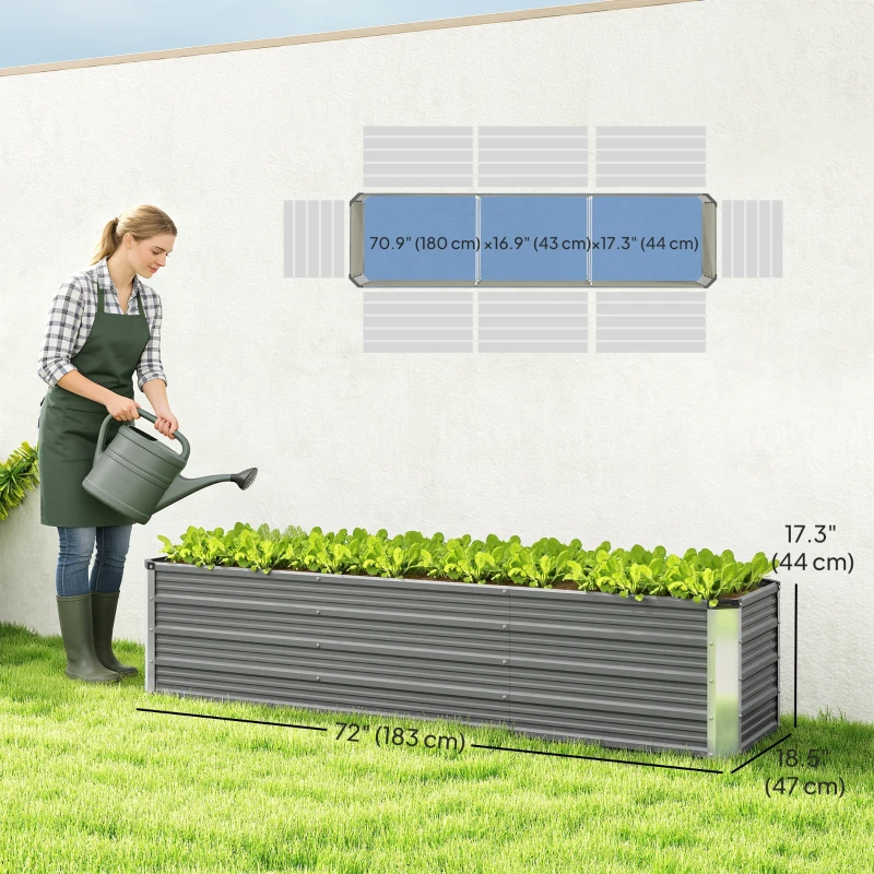 Outsunny 6' x 1.5' x 1.3' Galvanized Raised Garden Bed, Elevated Large Metal Planter Box w/ Install Gloves, Light Grey