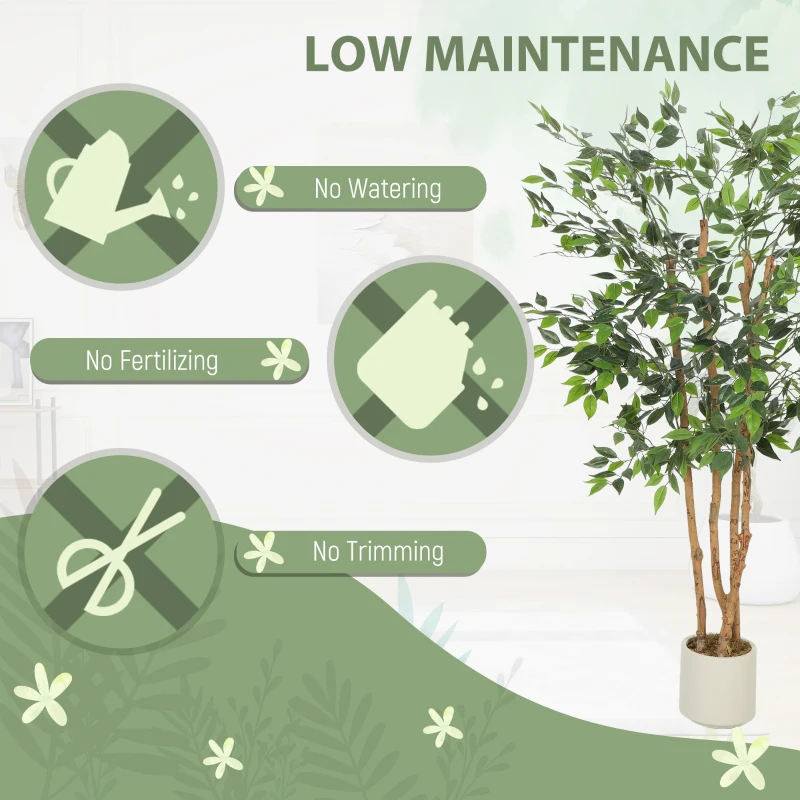 HOMCOM 5FT Artificial Banyan Tree Set of 2, Fake Potted Tree with Solid Wood Trunk and Pot for Indoor