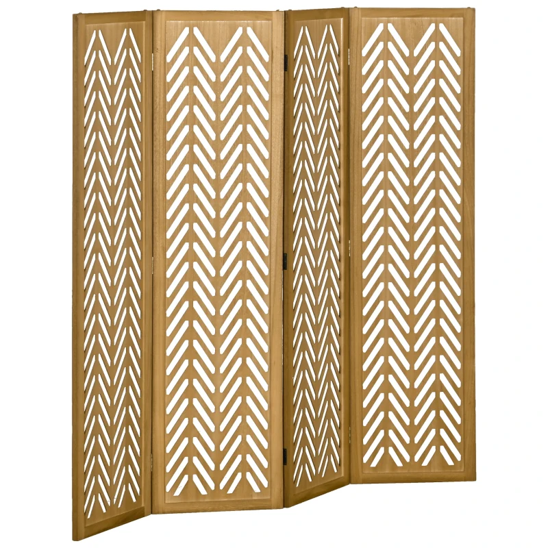 HOMCOM 4 Panel Room Divider, 5.6ft Tall Wood Folding Privacy Screens, Freestanding Partition Wall Dividers, Light Brown