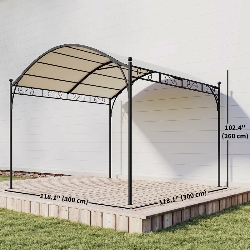 Outsunny 10' x 10' Outdoor Pergola with UV30+ Canopy Galvanized Steel Frame Sun Shade with Arched Top, Cream White
