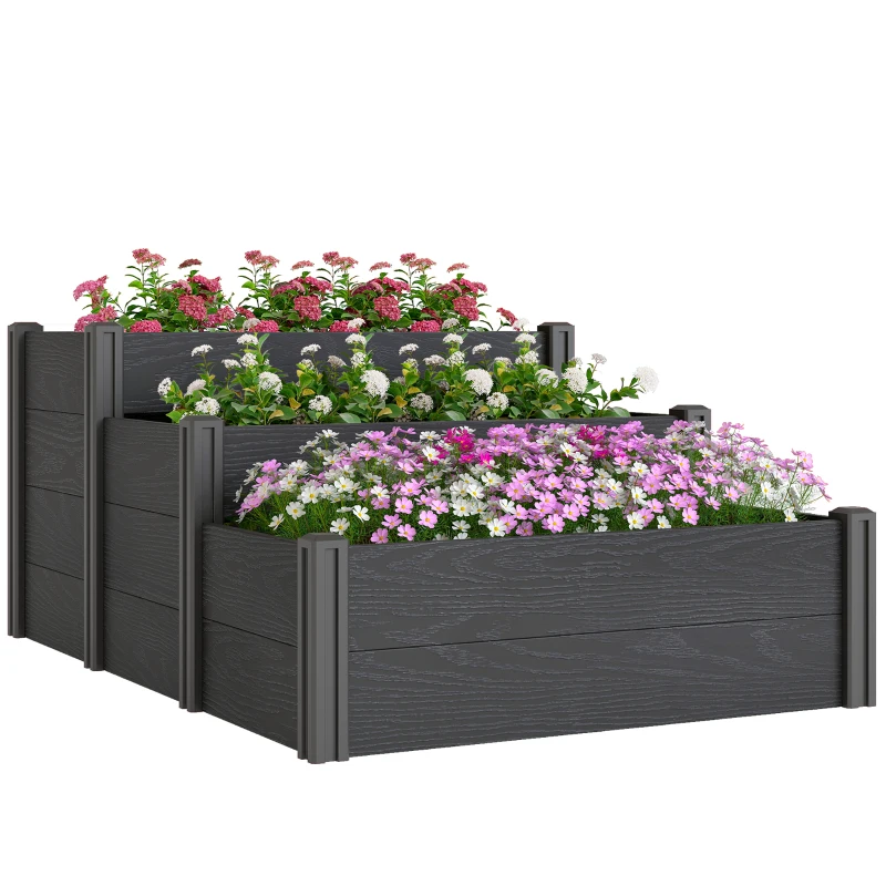 Outsunny Vinyl Raised Garden Bed Kit, 3-Tier Elevated Garden Box with Open Bottom, DIY Assembly, Outdoor Raised Planter Box