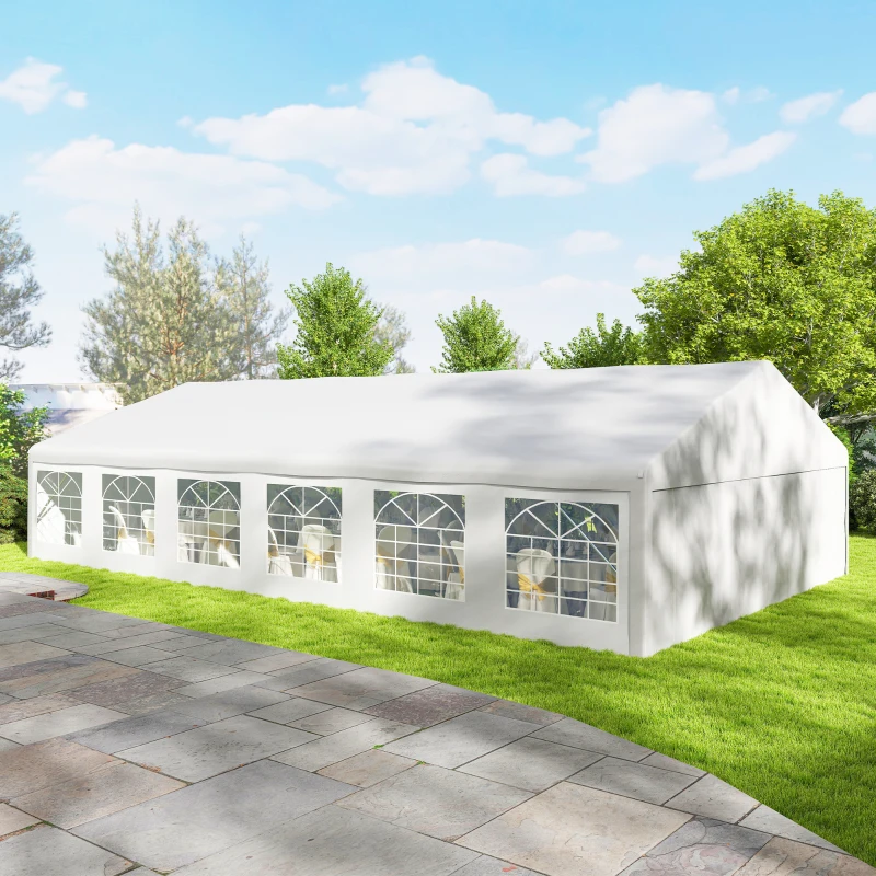 Outsunny 23' x 39' Party Tent, Heavy Duty Outdoor Canopy Tent Shelter with 2 Doors and 12 Windows for Parties, Events, White