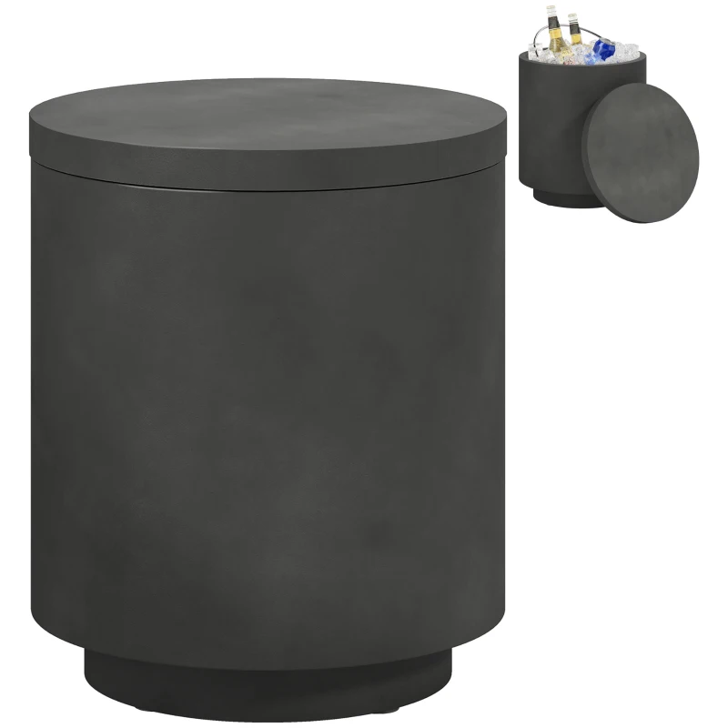 HOMCOM 2.6 Gal Outdoor Side Table, 3-In-1 Concrete Cooler Bar Table with Storage, Removable Ice Bucket and Lid, Charcoal Gray