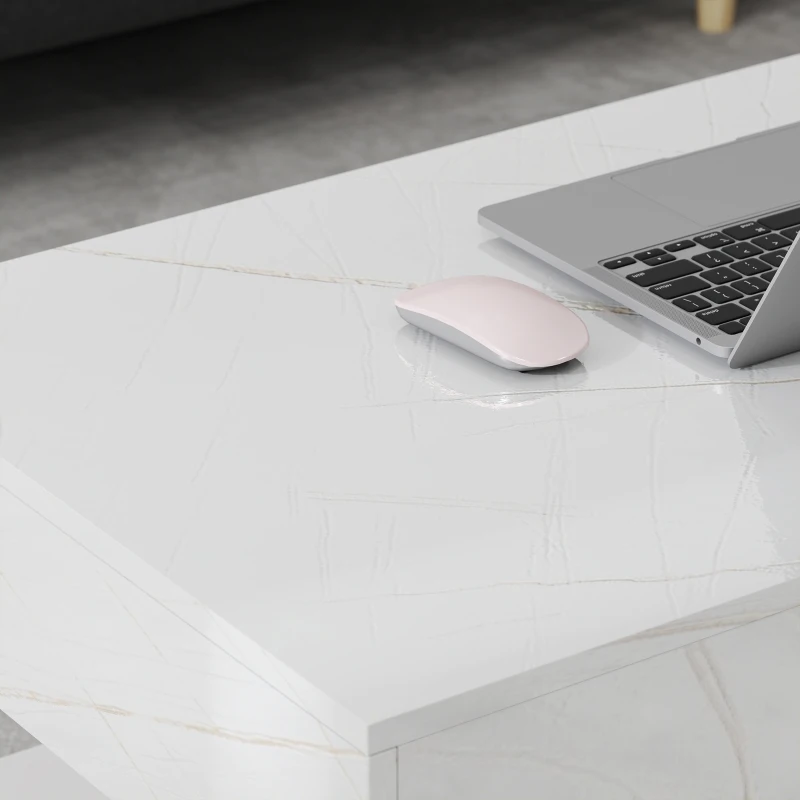 HOMCOM Coffee Table with Adjustable LED Lights, Center Table with 2 Drawers, Open Shelf, Remote, High Gloss Marble-Effect White