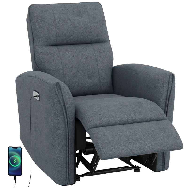 HOMCOM Power Recliner Chair, Fabric Upholstered Recliner Chair with USB Ports, Footrest, Charcoal Grey