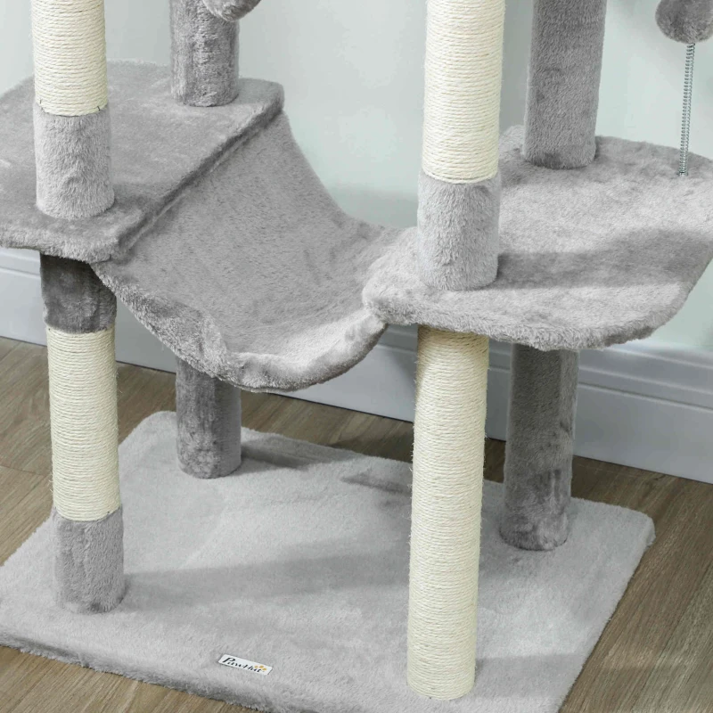 PawHut 69" Cat Tree, Multi-Level Cat Tower with 2 Condos, Plush Perch and Sisal Scratching Posts, Light Grey