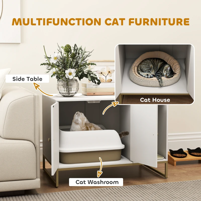 PawHut Cat Litter Box Enclosure with Tall Legs, Litter Mat, Fits Mots of Litter Box, 31.5" x 20" x 22", White
