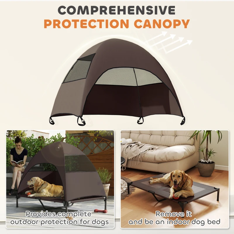 PawHut Elevated Dog Bed with Canopy Raised Dog Bed  Washable Mesh Steel Frame 41.7" x 29.9" x 39" Coffee