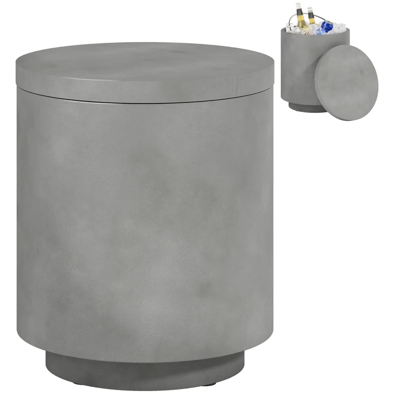 Outsunny 2.6 Gal Outdoor Side Table, 3-In-1 Concrete Cooler Bar Table with Storage, Removable Ice Bucket and Lid, Gray