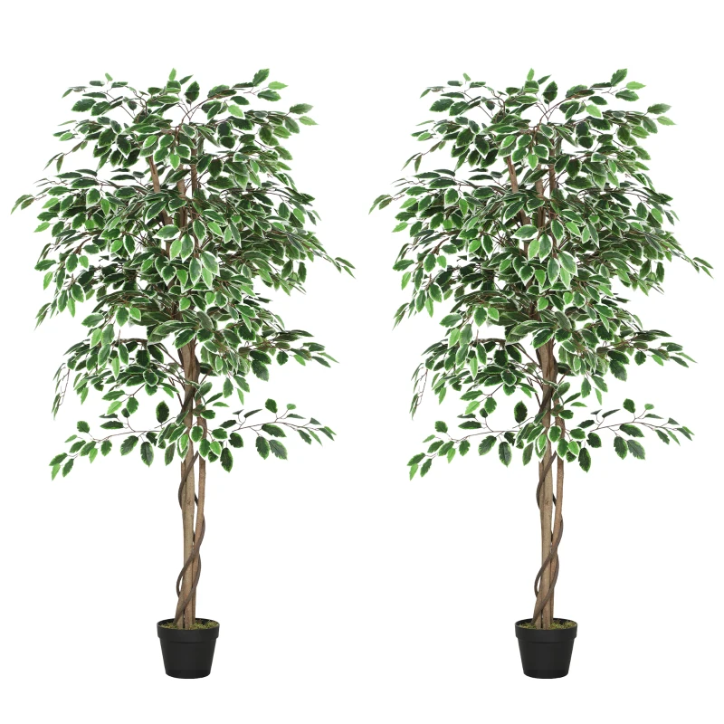 Outsunny 5.3 FT Artificial Tree, Indoor Fake Ficus with Pot, for Home Office Living Room Decor