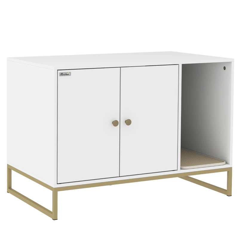 PawHut Cat Litter Box Enclosure with Tall Legs, Litter Mat, Fits Mots of Litter Box, 31.5" x 20" x 22", White