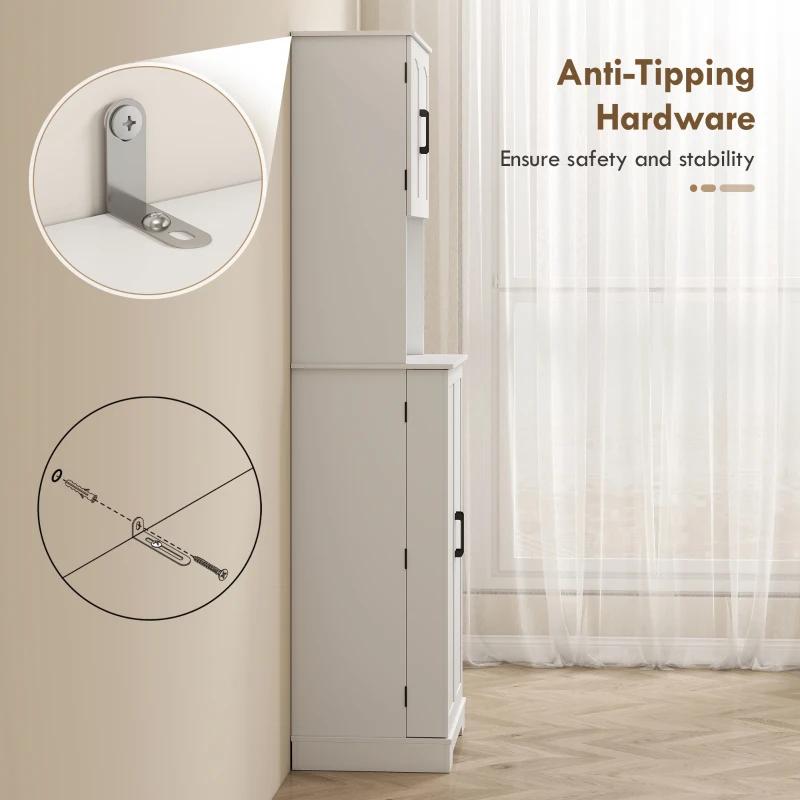 HOMCOM 71.5" Tall Pantry Cabinet, Farmhouse Kitchen Storage Cabinet with Adjustable Shelves, 8 Door Spice Racks, White