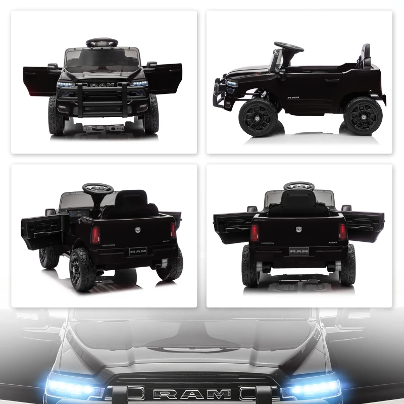 Qaba 12V Kids Ride on Car, Licensed Dodge RAM 3500 Ride on Toys with Dual Motors, Remote Control for Toddlers, Black