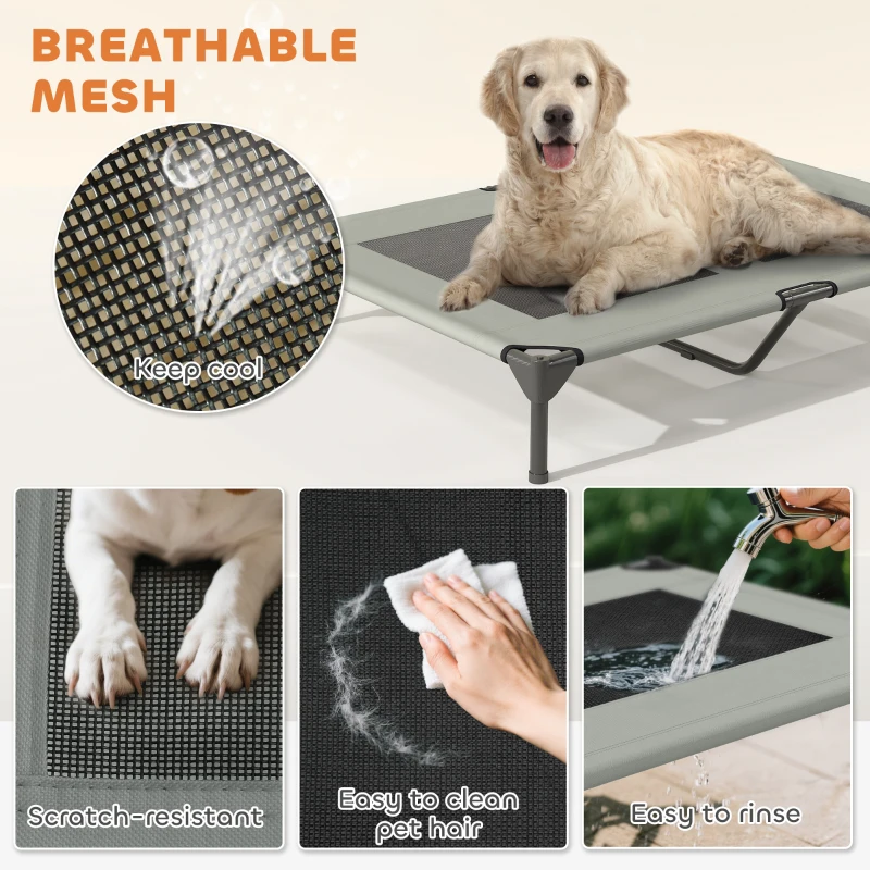 PawHut Elevated Dog Bed with Canopy Raised Dog Bed  Washable Mesh Steel Frame 41.7" x 29.9" x 39" Light Grey