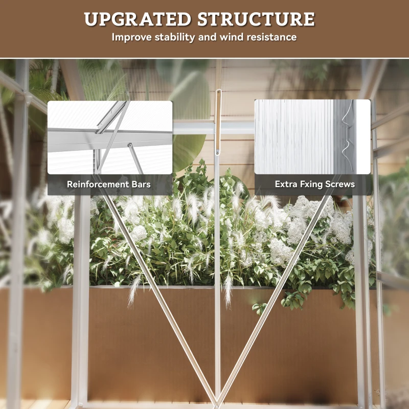 Outsunny 6' x 4' Walk-In Greenhouse, Polycarbonate Greenhouse with Sliding Door, Window, Aluminium Frame, Foundation, Silver