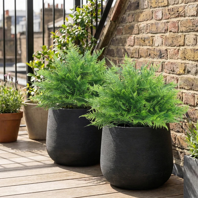 HOMCOM Artificial Boston Ferns UV-Resistant Fake Plants for Indoor Outdoor Decor Set of 2