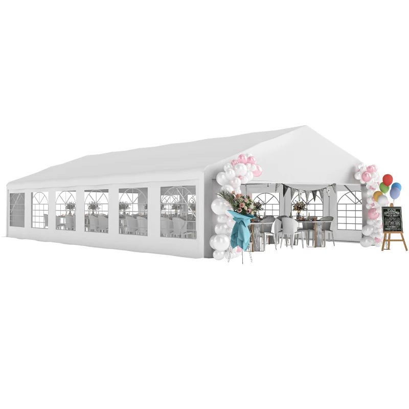Outsunny 23' x 39' Party Tent, Heavy Duty Outdoor Canopy Tent Shelter with 2 Doors and 12 Windows for Parties, Events, White