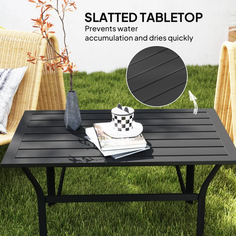 Outsunny Outdoor Side Table with Slatted Tabletop, Metal Patio Coffee Table for Garden, Balcony, Black