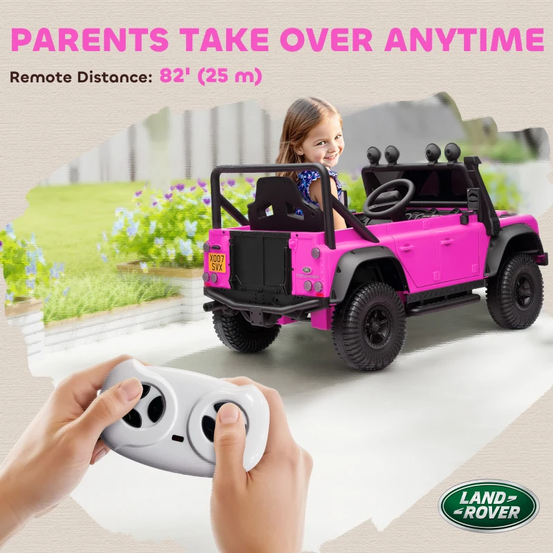Qaba Land Rover Licensed Electric Car for Kids with Remote Control, Dual Motors, Spring Suspension, LED Lights, Pink