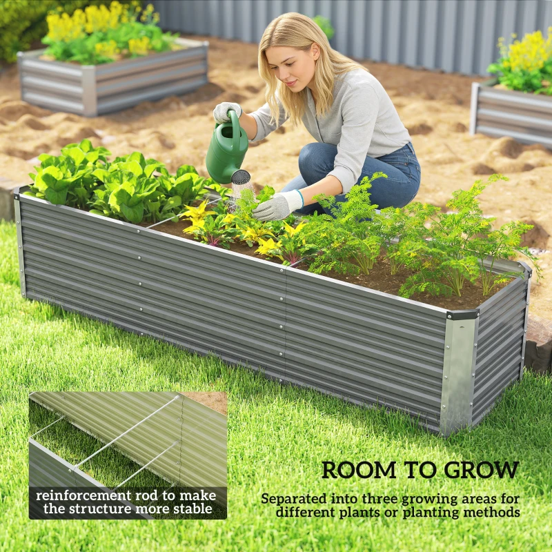 Outsunny 6' x 1.5' x 1.3' Galvanized Raised Garden Bed, Elevated Large Metal Planter Box w/ Install Gloves, Light Grey