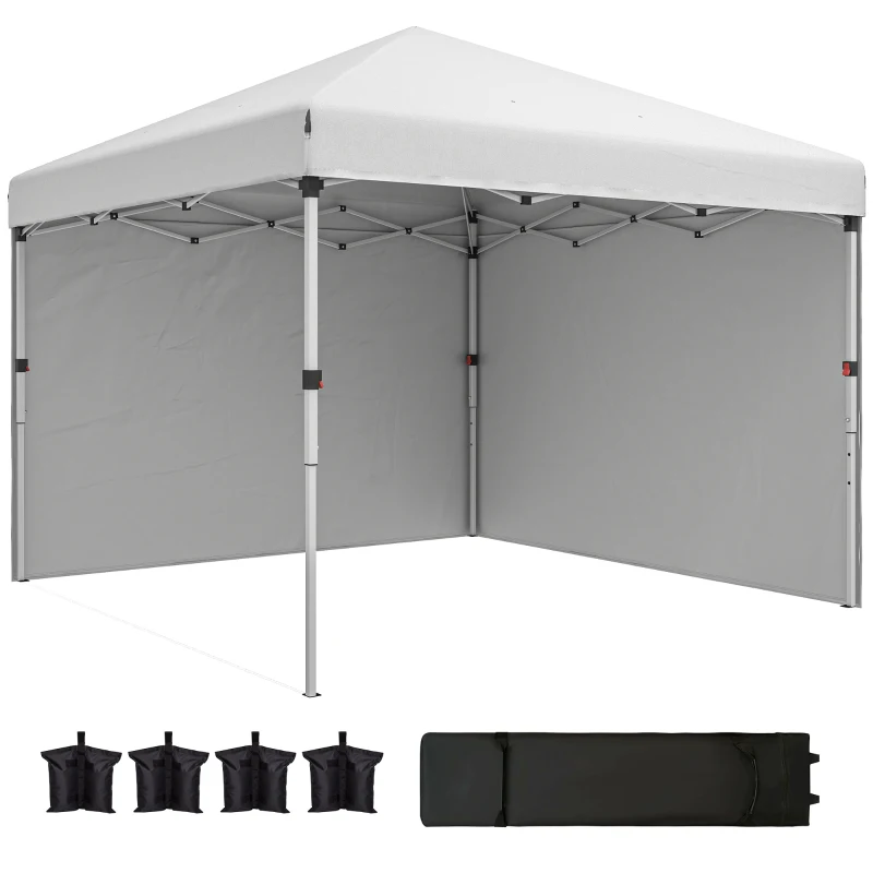 Outsunny 10' x 10' Pop Up Canopy with Sidewalls, Roller Bag, Height Adjustable Instant Tent for Outdoor, Garden, Patio, White
